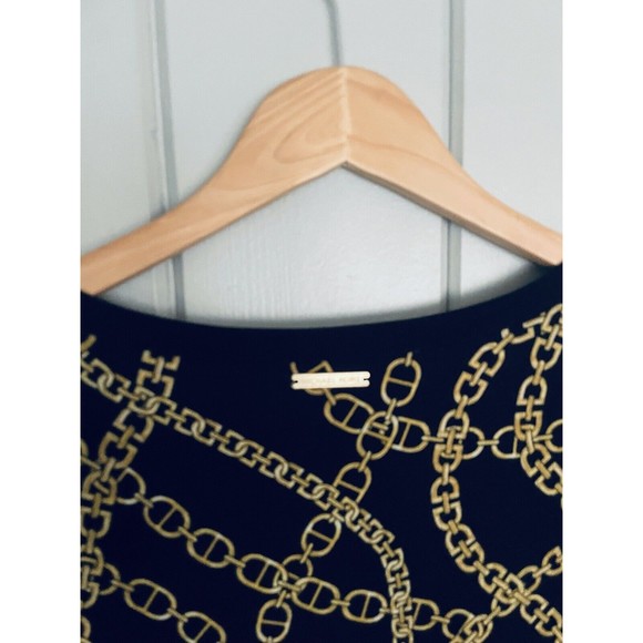 Michael Kors Dress XS Black Gold Chain Print Slinky Jersey Knit Long Sleeves - Picture 6 of 7